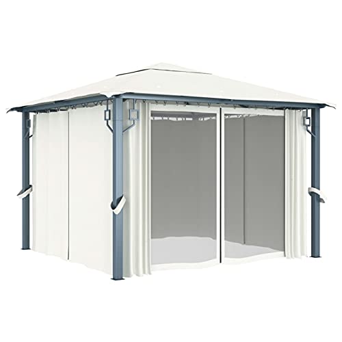 BaraSh Paviljoen met gordijnen, led-lichtsnoer, 300 x 300 cm, crèmekleurig, aluminium, paviljoen, waterdicht, uv-bescherming, tuinpaviljoen, buitenpaviljoen (SPU: 3070332) - Afbeelding 6