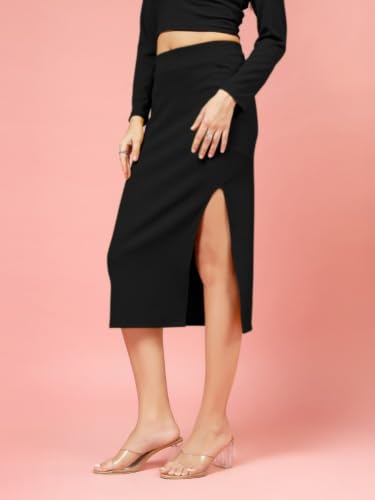 Image of FYLTR Women's Stretchable Mid Rise Midi Skirt|Side Slit|Slim Fit Casul wear