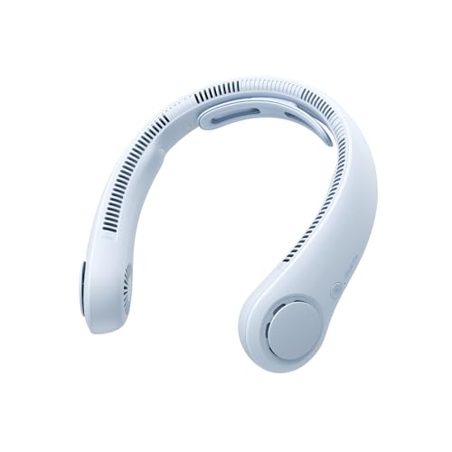 Image of JISULIFE Portable Neck Fan Upgraded: Neckbrace Hands-Free, 5-Speed 6000 mAh | 25H Max Runtime, Personal Wearable Bladeless Rechargeable Fan for Outdoor /Travel /Concerts, Gifts for Women Men - Light Blue