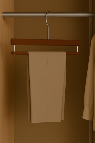 Image of BLOOMAX 16 Inch Hardwood Pants Trouser Hanger - Walnut Polished Finish | 360 Swivel Hook | Premium Rectangular Wooden Slack Hangers (Pack of 6)