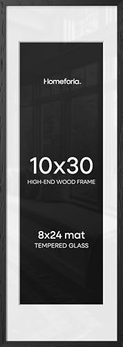 Image of Homeforia 10x30 Black Oak Picture Frame, High-End Wood, 8x24 Mat, Glass | High End Solid Oak Wood, Tempered Glass, Acid-Free 8x24 Removable Mat, 10x30 Edge-to-Edge Display 30x10, Wall Kit, Set Of 1