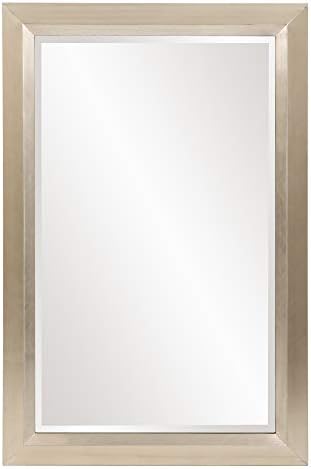 Howard Elliott Collection Avery Hanging Large Rectangular Wall Mirror, Champagne Silver Wood Frame, Home Decor Accent Framed Vanity Mirror for Living Room, Entryway and Bathroom, 42 x 28 Inch