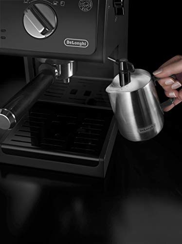 De'Longhi ECP 31.21 – Espresso Siebträgermaschine, Espressomaschine mit AluminiumFinish, inkl. manueller Milchschaumdüse, mit Heißwasserfunktion, für ESE Pads geeignet, 1,1 l Wassertank, schwarz – Bild 6