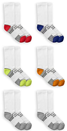 Fruit of the Loom Boys' 6-Pair Half Cushion Crew Socks (Medium, White)