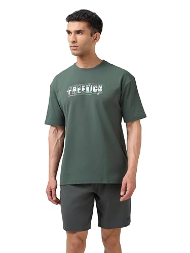 Image of TECHNOSPORT Men's Typography Printed T-Shirt ELASTOPLUS Quick Dry Slim Fit Round Neck Sports Tee for Gym Running Casual Wear UPF50+ Anti Odour