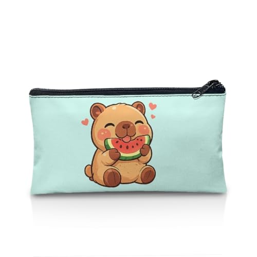 Image of Capybara Watermelon Pencil Case for Girls Light Blue Pencil Box for Crayon Scissors Lightweight Pen Holder for Kindergarten Toddlers Zippered Pouch