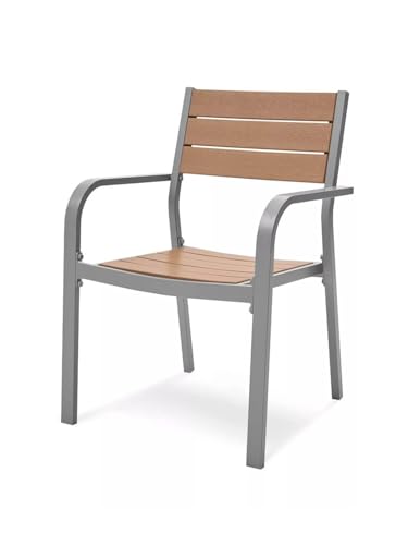 ASKON Gartenstuhl aus Aluminium und Holz-Optik, stapelbar, 4 Stück, Gartenstuhl Stapelsessel Gartenmöbel Stapelstuhl