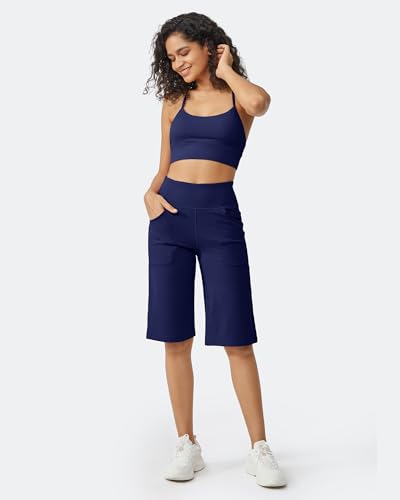 Image of Promover 14 inch /21 inch /23 inch /25 inch Inseam Capri Pants for Women Wide Leg Yoga Cropped Pants with Pockets Loose Casual Summer Pant
