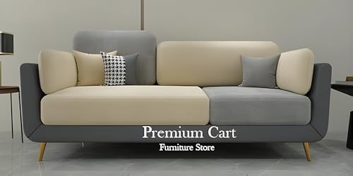 Image of Velvet Contemperory Sofa Couch with Cushion Chaise Lounge Sectional Perfect for Living Room & Bedroom Guests Home & Office (Grey & Cream)