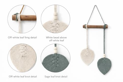 Image of AdFashionble Boho Macrame Wall Hanging Leaf Decor for Home, Living Room & Bedroom | Cotton Thread Art with Wooden Rod | Minimalist Handmade Wall Decoration | Aesthetic Nordic Wall Art for Home, Office & Gift Purpose (GREEN & OFFWHITE)