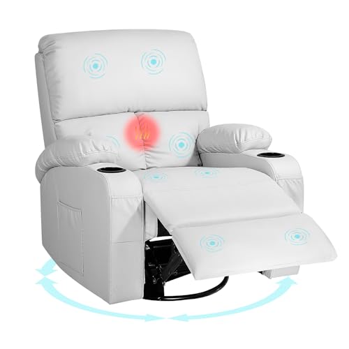 Image of LAFWELL Rocking Recliner Chair, Massage Rocker Recliner Chair with Vibration Massage and Heat, 360° Swivel Recliner Chairs, Living Room, Bedroom, Nursery, RV, Grey