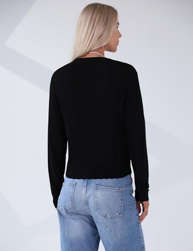 Totatuit Women's Crochet Cropped Cardigan Lightweight Long Sleeve Shrug Shell Edge Knit Bolero Button Down Sweater4