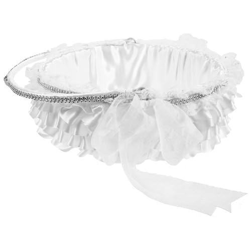 OSALADI Cesta de Flores para Boda Rústica Mediana con Encaje de Color Claro, Cesta de Niña Flores Ligera y Práctica para Ceremonia y Decoración de Eventos