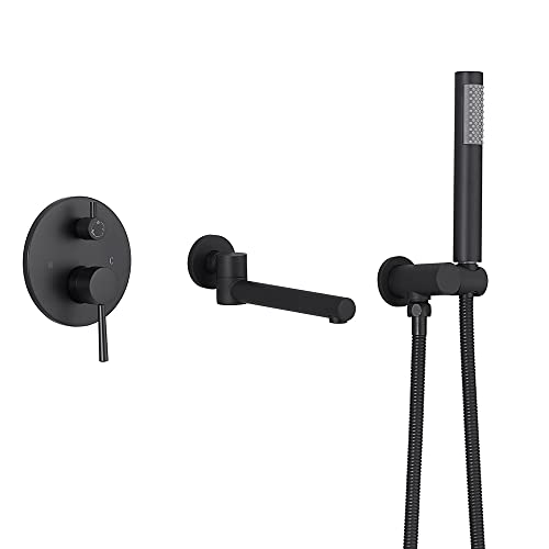 Mitigeur de baignoire noir mat avec douchette et bec rotatif en laiton - 2
