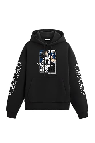 Image of Anime Inspired Design Unisex Pullover Hoodie, Black, Graphic Print Front and Back