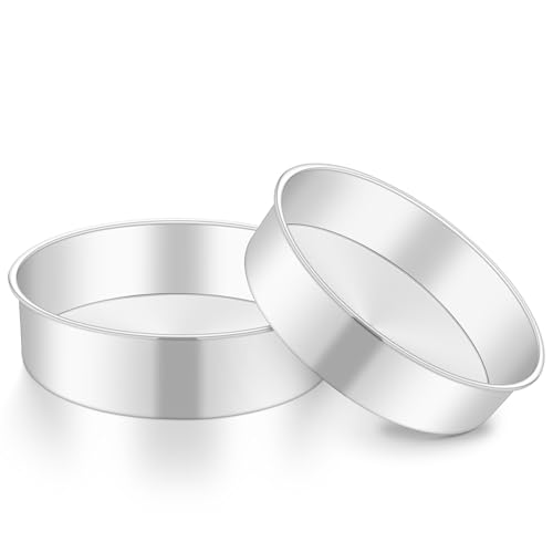 Onader 9 Inch Round Cake Tin Set of 2, Stainless Steel Cake Mould Pan for Baking, Ideal for Birthday Christmas Wedding Layer Cakes, Non-Toxic & Healthy, Mirror Finished & Dishwasher Safe