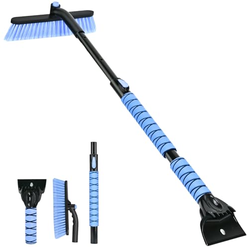 YLCVBUD 44' Snow Brush and Ice Scrapers Detachable, 360&deg; Pivoting Soft Bristle Head,Foam Grip, for...