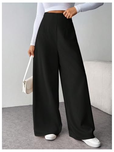 MakeMeChic Women's Wide Leg Pants High Waist Loose Fit Zipper Casual Going Out Trousers4