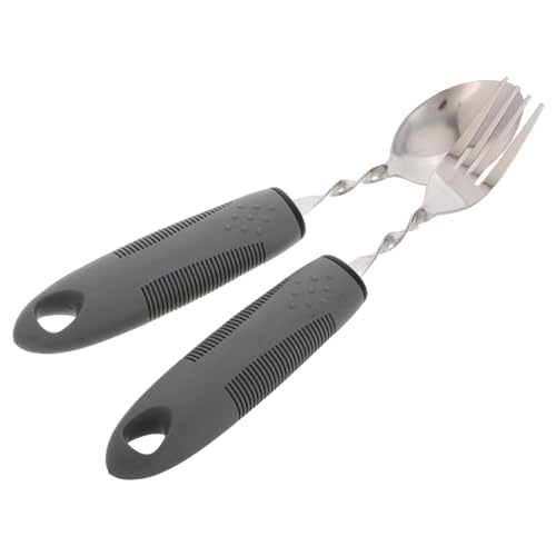 MOLUCKFU 1 セット 老人のフォークとスプーン アダプティブカトラリー スクーパーボウル 適応器具スプーン 食べるための適応機器 適応銀器 こぼれ防止スクープボウル ステンレス鋼 Grey
