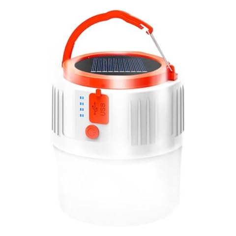 LETOUR Solar Light Bulb 4800 Lumen LED Emergency Portable Light IP45 Rainproof Battery Solar Powered Flashlight for Tent Hanging Fishing Hiking Survival kit for Outdoor Outage (Orange) Cover
