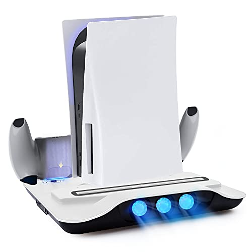 PS5 Cooling Station with Charging Station, PS5 Stand with Cooling Fan for Playstation 5 Console, 3 Rotating Speed, Accessories for PS5 Ultra HD Console and PS5 Digital Edition Playstation 5 Console