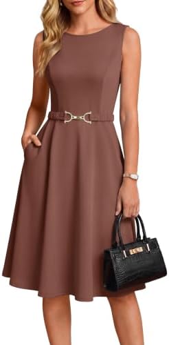GRACE KARIN Damen Kleider Elegante A-Linie Freizeit Rundhals Mit Tasche | Elegante, A-Linie, ärmelloses, Knielang, Rundhals, Mit Tasche, Freizeit, Hochzeit, Arbei, Business, Party