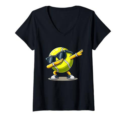 Damen Dabbing Tennis Ball Shirt Lustig Jungen Männer Frauen Sport Spieler T-Shirt mit V-Ausschnitt