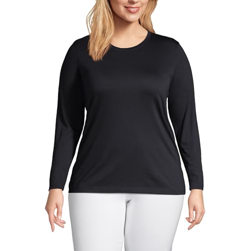 Lands' End Womens Long Sleeve Relaxed Supima Cotton Crew Neck T Shirt Black Regular Large
