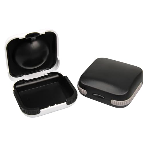 Lotnery 2-Pack Hearing Aid Case (White & Black) - Waterproof & Shockproof Storage Box 65x65mm with Silicone Air Cushion, Compact Protective Organiser for Hearing Aids, Earphones & Accessories