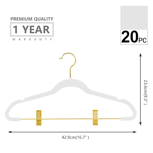 MIZGI Premium Velvet Pants Hangers with Adjustable Clips (Pack of 20) Slim Skirt Hangers- Non Slip Felt Outfit Dress Hangers White - Gold Hooks,Space Saving Shirt Clothes Hangers by MIZGI - Used condition - Image 6