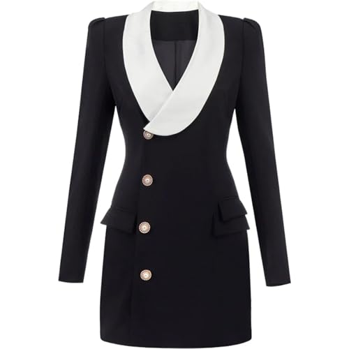 Women Spring Notched Collar Bodycon Runway Style Mini Dress Patchwork Single Breasted OL Dress3