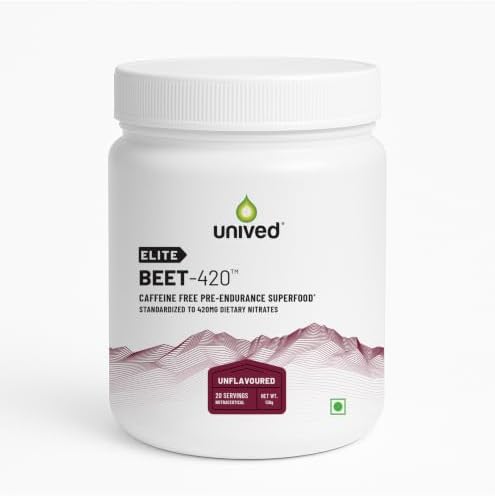 Unived Elite Beet-420 | Beetroot Extract standardized to 6.5% Dietary Nitrate, 420mg Nitrate Per Serving | Endurance Superfood for Athletes | Vegan, Caffeine-Free, Pre-Workout Powder| 20 Servings