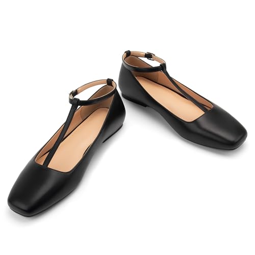 Mary Jane Flats Women Adjustable T Strap Square Toe Ballet Flats Ankle Strap Dress Comfortable Flats for Work,Date Nights Party,Office,Wedding 5