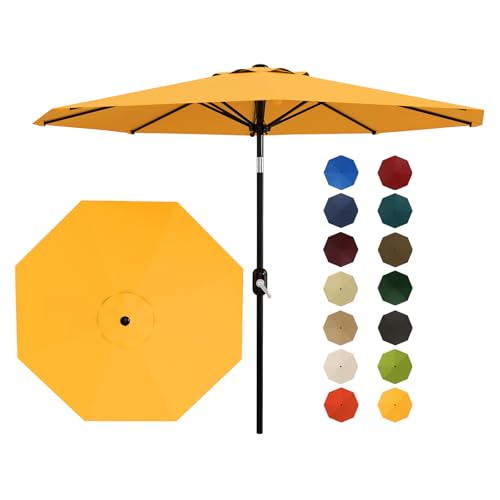 Garvee 10 ft Outdoor Patio Umbrella 8 Sturdy Ribs Outdoor Table Umbrella with Crank Lift & Push Button Tilt - UV Protection Waterproof Market Umbrellas for Pool, Deck, Yard, Garden, Yellow by Garvee - Used condition - US$28.07