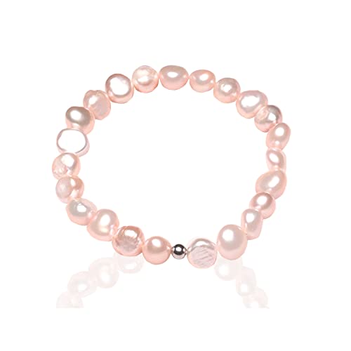 Luckyvestir Pearl Bracelets For Women, 8Mm Trendy Freshwater Pearl Bracelet For Wife Girls Mother, Cultured Baroque Pearls Bead Bracelet, Adjustable Stretch Handmade Bracelets, Natural Orange Pink #TOP29