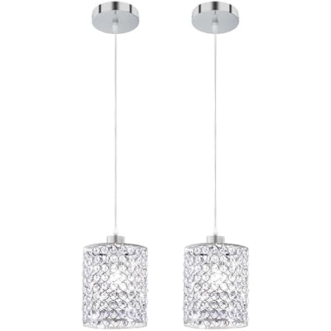 TISLYCO Modern Crystal Mini Pendant Light Fixtures, 2 Pack Farmhouse Pendant Lighting Ceiling Hanging Chandelier Over Kitchen Island Sink Lighting Dimmable Chrome Finished Bedroom Pendant Light Cover