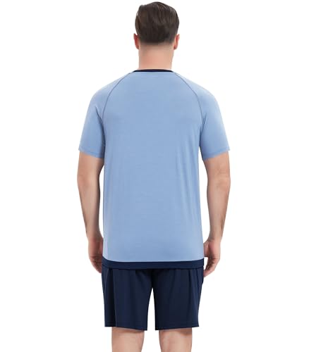 Image of NACHILA Men's Pajama Set, Cooling Bamboo Viscose Short Sleeve Top & Shorts