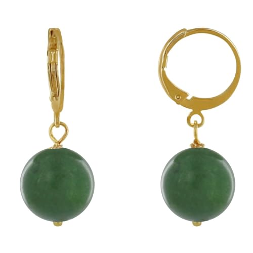 Boucles d'Oreilles Mini Créoles Plaqué Or et Jade Vert pour Femme