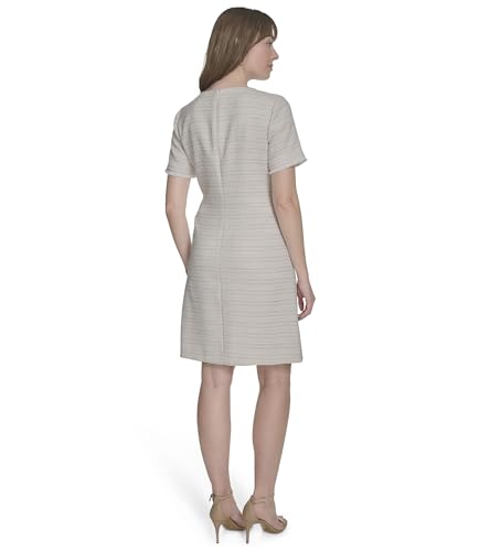 Image of Tommy Hilfiger Women's Pleated Trim Short Sleeve High Neck Shift Mini Dress