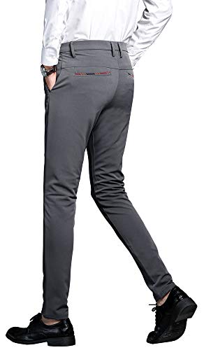 Image of Plaid&Plain Men's Stretch Dress Pants Slim Fit Skinny Suit Pants