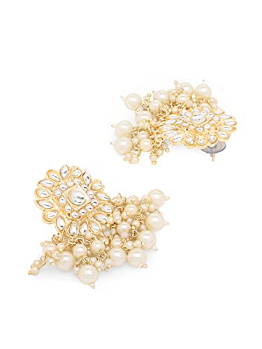 Image of Yellow Chimes Jewellery Set for Women Kundan Studded Beads Drop Choker Necklace Set with Earrings for Women and Girls