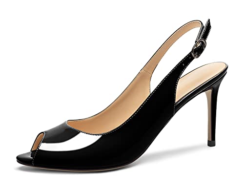 Eldof Women's Peep Toe Slingback High Heels,Stiletto Heel Slingback Sandals, Comfort High Heels Dress Shoes for Ladies Office Wedding Evening