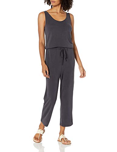 Amazon Brand - Daily Ritual Women's Sandwashed Modal Blend Sleeveless Wide-Leg Cropped Jumpsuit, Black, Large