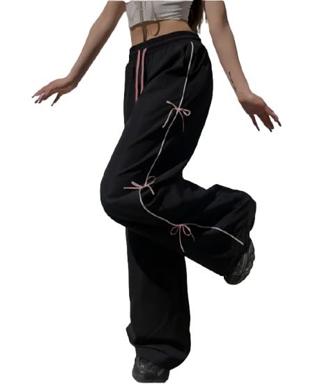 Women's Casual Hip Hop Dance Pants, Black Cotton Drawstring Sweatpants, Loose Fit Athletic Bottoms-image-25