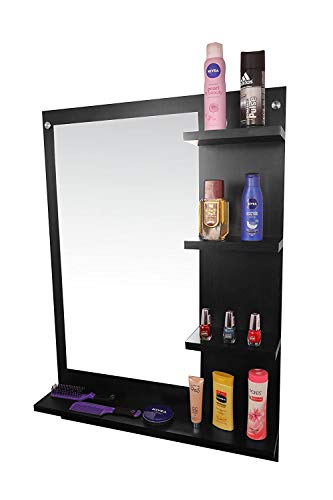 Image of Dime Store Wall Mirror with Shelf for Living Room Bedroom Dressing Mirror for Wall Decor (Brown) (Black)