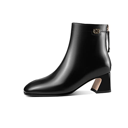 TinaCus Women's Genuine Leather Square Toe Handmade Back Zipper Low Chunky Heels Casual Ankle Boots2