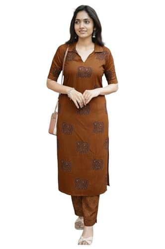 Image of ANNI Designer Women's Rayon Viscose Printed Kurta Pant Set | Collar Neck Straight Ethnic Suit for Casual, Daily, and Office Wear