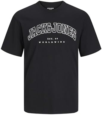 JACK & JONES JJECALEB VARSITY TEE SS O-NECK NOOS Erkek Tişört, Siyah, M - Görsel 1
