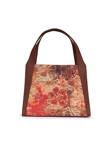 Image of ZOUK Printed Jute Handcrafted Vegan Leather Grey Women's Stylish Tote Bags | Trapezia Tote| Shoulder bag with double handle