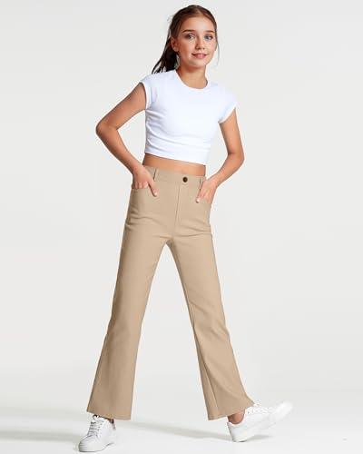 Image of Girls Uniform Pants Kids High Stretchy Flare Dress Pants | Elastic Waist,Pull-On Pants